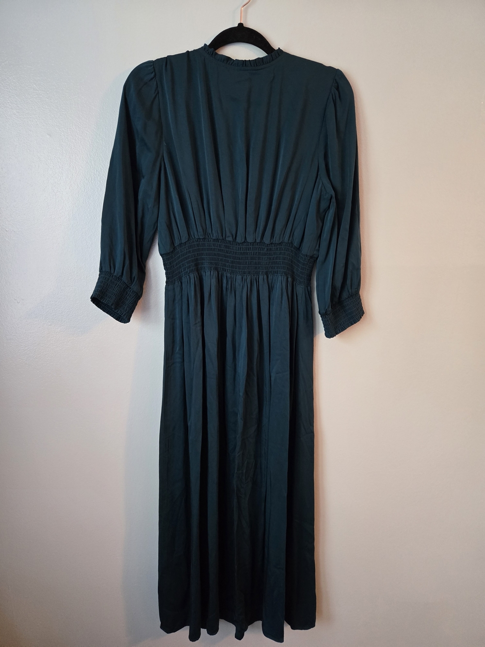 J. Jill Teal Green Ecovero Viscose Maxi Dress Smocked Faux Wrap Medium Petite - Picture 6 of 10